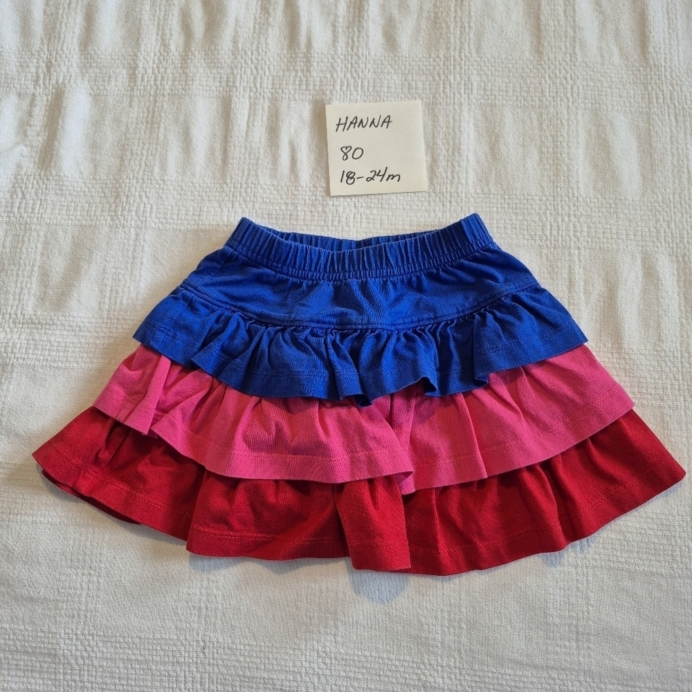 Hanna Andersson girls size 80 or 18-24 months blue, pink & red tiered skirt VGUC